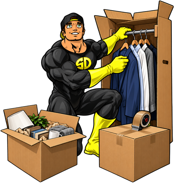 Préparation des vêtements en carton penderie avant le déménagement